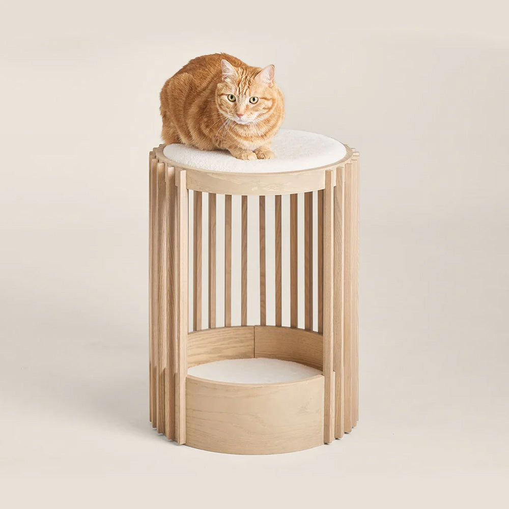 Solid Wood Cylindrical High and Low Cat Tower