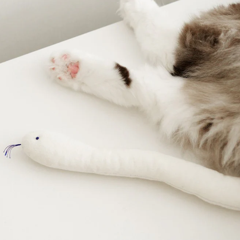 Cream Snake-Shaped Soft Cat Toy