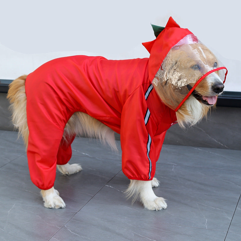 Red Dinosaur Four-Legged Pet Raincoat