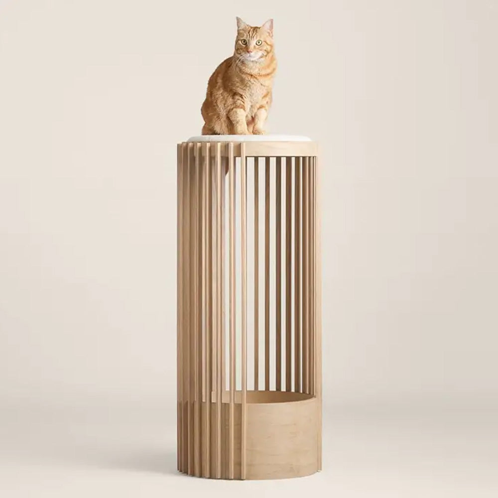 Solid Wood Cylindrical High and Low Cat Tower