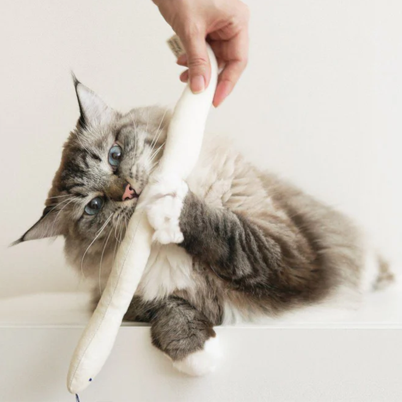 Cream Snake-Shaped Soft Cat Toy