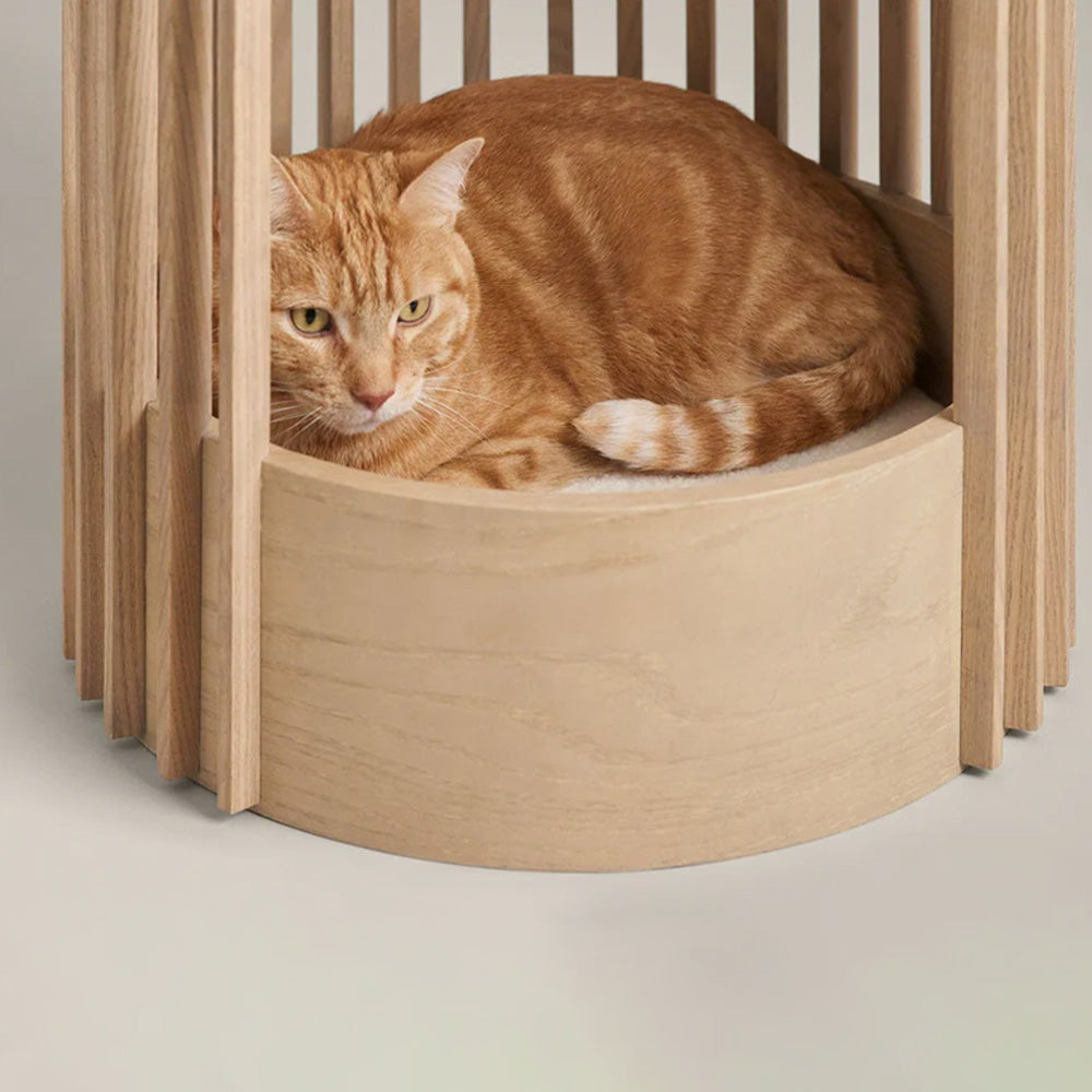 Solid Wood Cylindrical High and Low Cat Tower