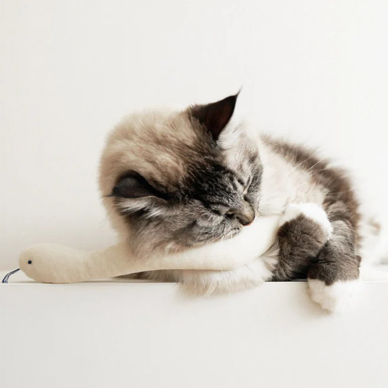 Cream Snake-Shaped Soft Cat Toy