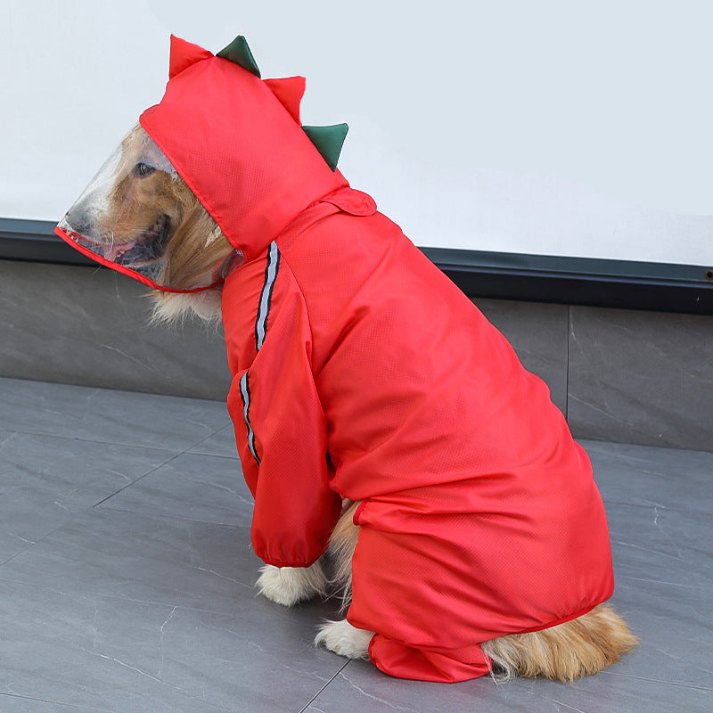 Red Dinosaur Four-Legged Pet Raincoat