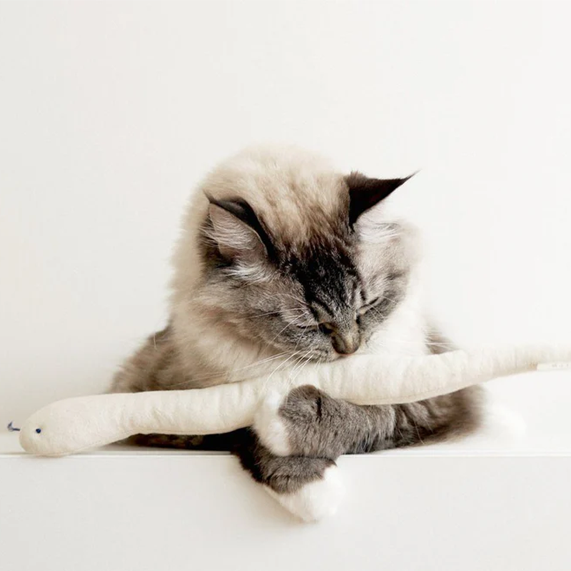 Cream Snake-Shaped Soft Cat Toy
