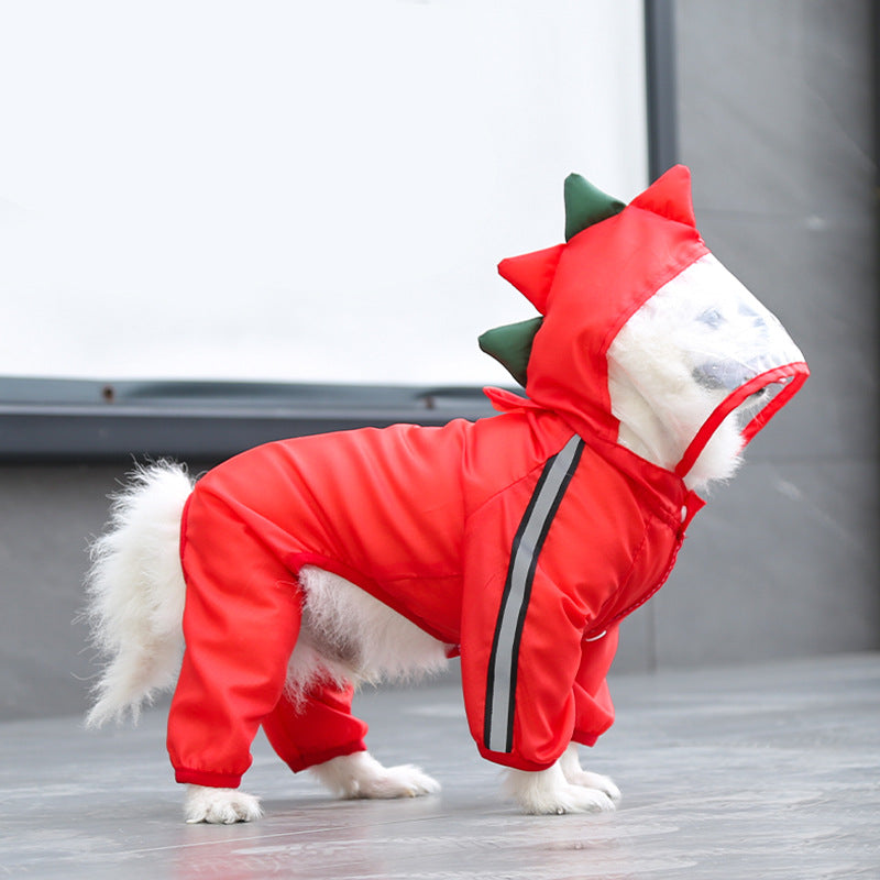 Red Dinosaur Four-Legged Pet Raincoat