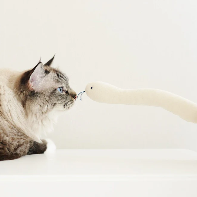 Cream Snake-Shaped Soft Cat Toy