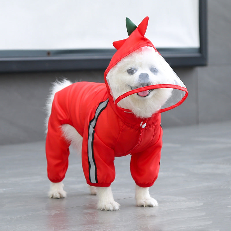 Red Dinosaur Four-Legged Pet Raincoat