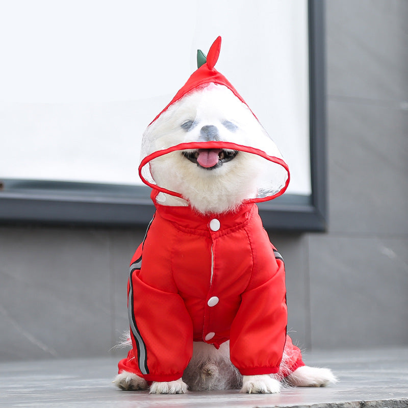 Red Dinosaur Four-Legged Pet Raincoat