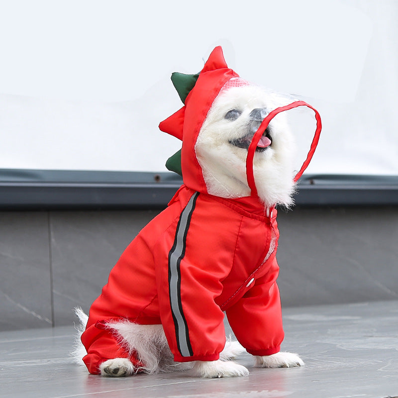 Red Dinosaur Four-Legged Pet Raincoat