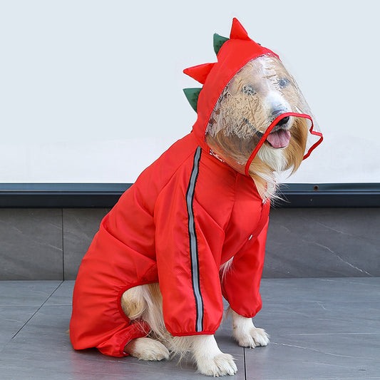 Red Dinosaur Four-Legged Pet Raincoat