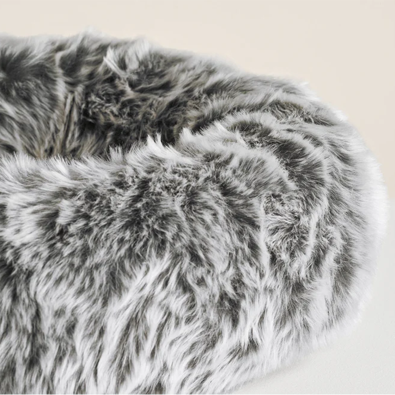 Round Dark Grey Faux Fur  Cat Bed